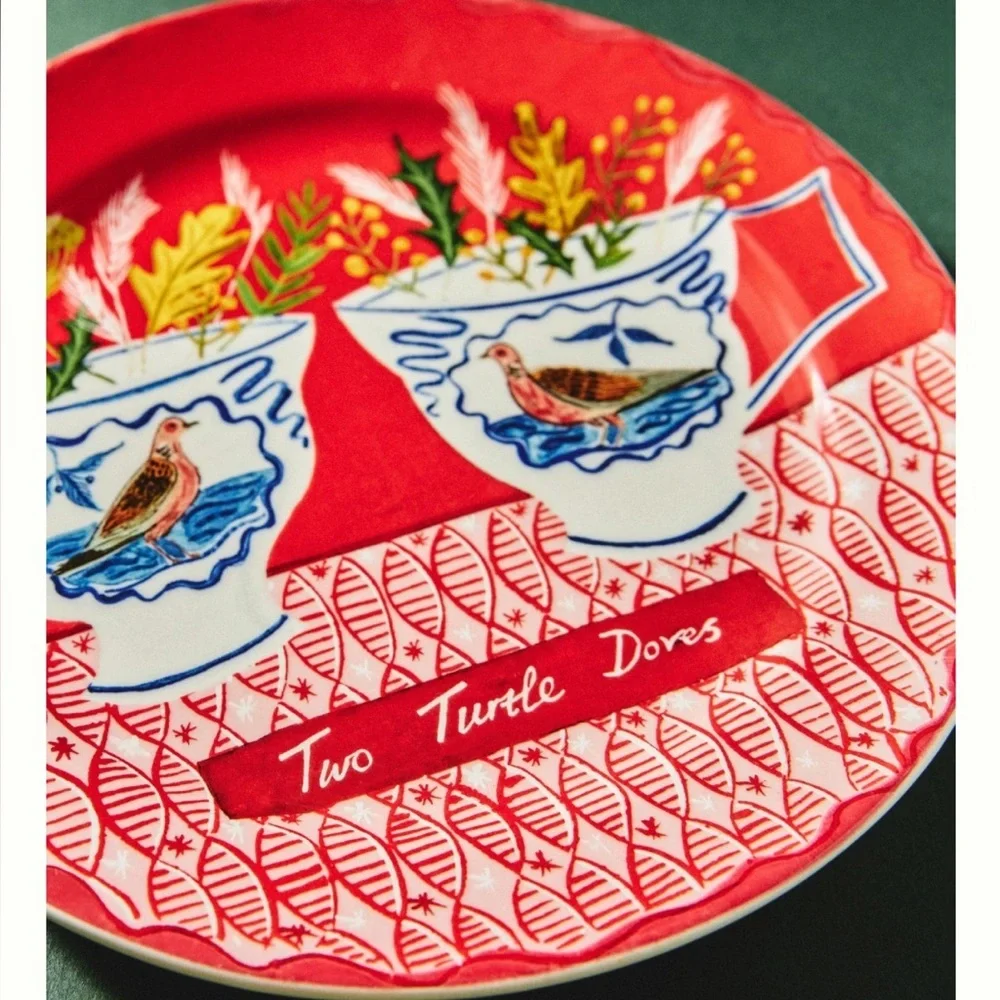 Anthropologie Emily Maude Twelve 12 Days Christmas Plate 2 Turtle Doves